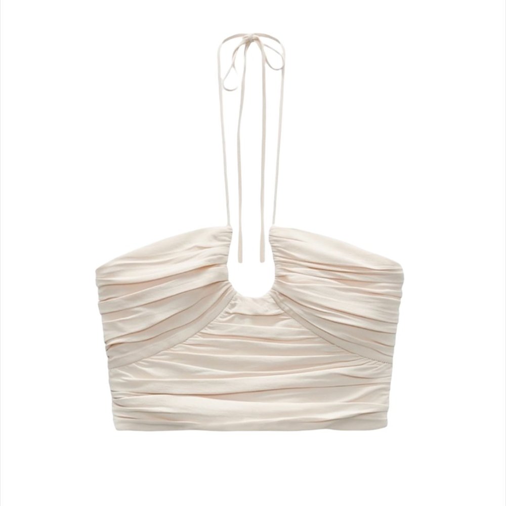 Zara Womens Ivory Adjustable Spaghetti Straps Crop Draped Top Size Large NWT